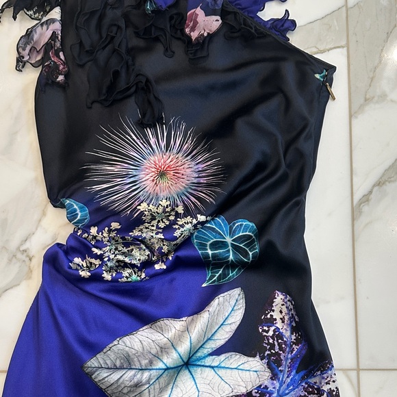 Roberto Cavalli One-Shoulder Dress in Blue and Black - Picture 6 of 7